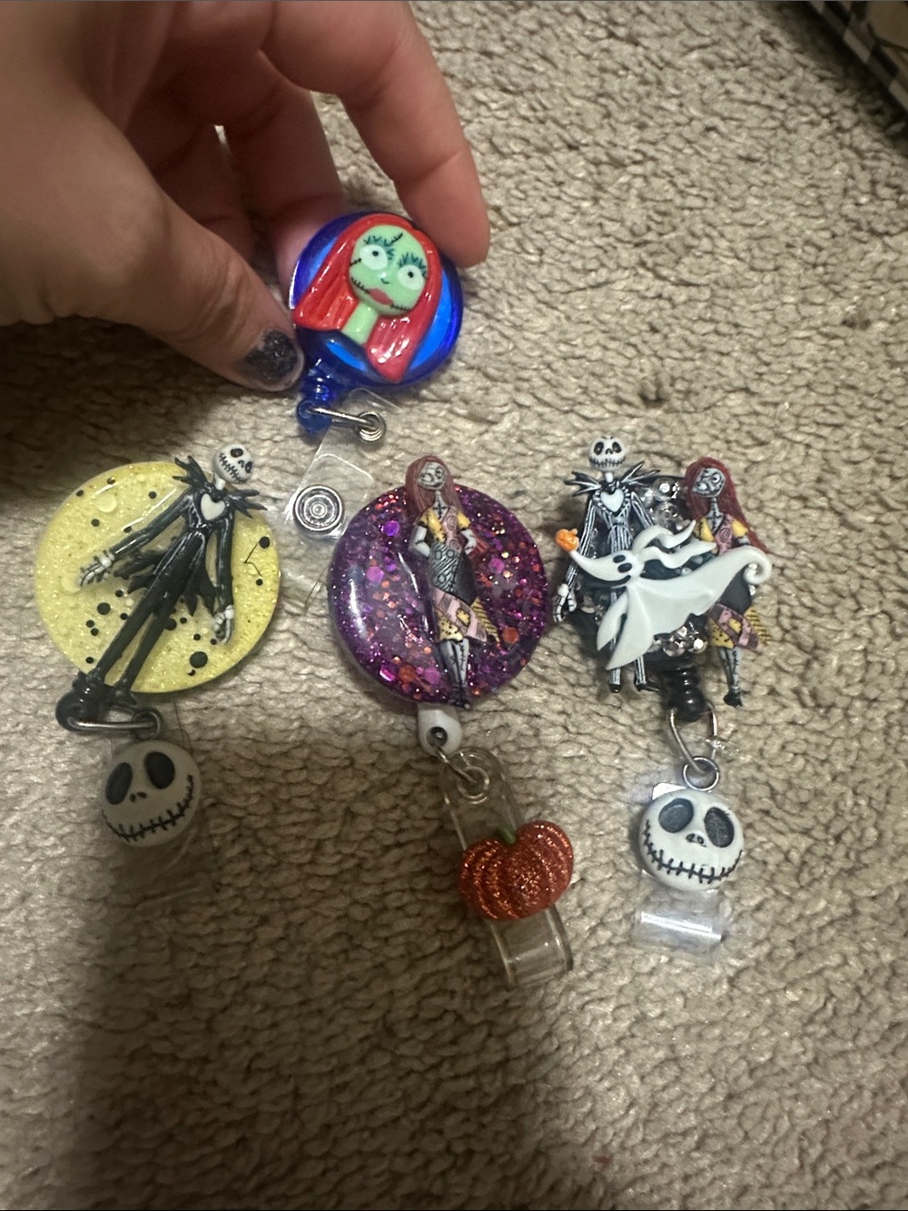 Handcrafted Nightmare before Christmas Halloween badge reels set of 4 new